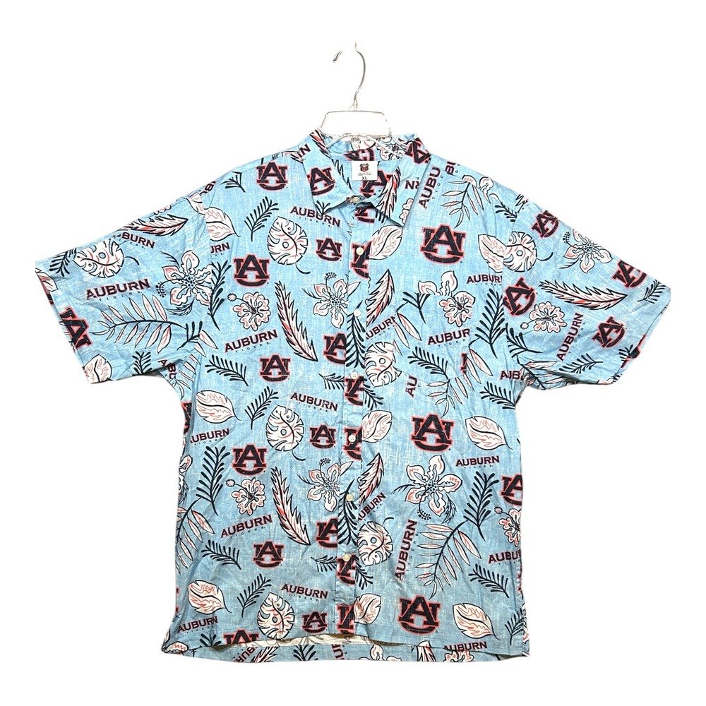 Auburn Tigers University Wes And Willy Shirt Men L Blue Hawaiian Button Up SS